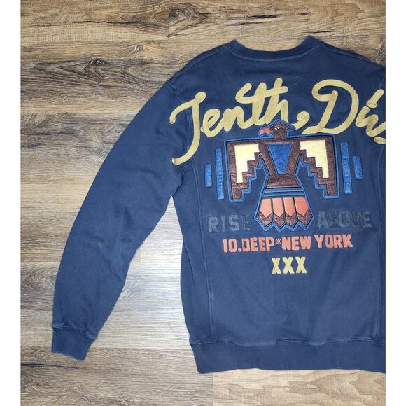 10.Deep New York Men’s Sweatshirt Size Large Navy Crewneck Rise Above Eagle Grap - Picture 6 of 12